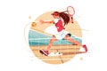 Female tennis player hitting ball