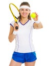 Female tennis player with racket and ball Royalty Free Stock Photo