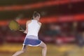 Female tennis player reaching to hit the tennis ball on court Royalty Free Stock Photo