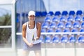 Female tennis player receiving service Royalty Free Stock Photo