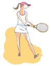 Female tennis player about to serve a ball. Hand drawn vector il Royalty Free Stock Photo