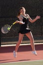 Female Tennis Players Smacks Forehand In Match Royalty Free Stock Photo