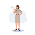 female Thai government officers in uniform. Woman Thai teacher using megaphone. Vector illustration