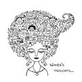 Female thoughts in head about current affairs. Sketch for your design