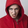 Female threat concept for rebellious girl wearing streetwear Royalty Free Stock Photo