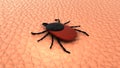 Female tick on human skin. 3D-rendering.