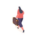 Female Tourist Character with Luggage Rear View. Woman Walking with Suitcase in Hand. Trip, Travel, Boarding on Airplane