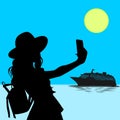 Female tourist cruise ship vector graphics