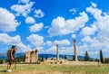 Female tourist enjoying at ancient temple in Athens Royalty Free Stock Photo