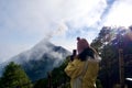 Female tourist hiking to Acatenango volcano Royalty Free Stock Photo