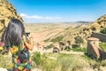 Tourist female on location enjoy the views Royalty Free Stock Photo