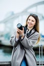 Female tourist standing at pier Royalty Free Stock Photo