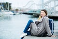 Female tourist standing at pier Royalty Free Stock Photo