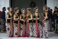 Female traditional dancers, lining up for photo session, after performance in Yogyakarta Sultan's Palace on 17 April 2021