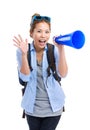 Female travel with megaphone