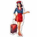 Female traveler with suitcase walking illustration Royalty Free Stock Photo
