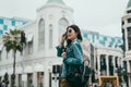 Female traveler wearing fashion sunglasses Royalty Free Stock Photo