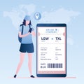 Female traveller with smartphone,online check-in