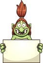 Female troll with big smile holding a blank sign. Royalty Free Stock Photo