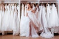 Female trying on wedding dress Royalty Free Stock Photo