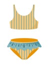 Separate swimsuit yellow with blue stripes. Top and bottom of swimwear. Vector illustration in flat style. Royalty Free Stock Photo