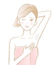 Woman armpit hair removal. skin trouble under her arm. beauty and skin care concept