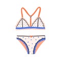 Female underwear with polka dot pattern. Elegant cute lingerie with wireless bra and panties. Brassiere with straps and