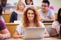 Female University Student Using Laptop In Lecture