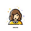 Female user avatar of employee. Icon of cute girl face. Flat filled outline style. Pixel perfect 64x64. Editable stroke