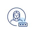 Female user avatar with password input box. Secure login, account protection and verified access. Pixel