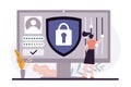 Female user setting private account. Concept of personal data protection and secure sign-in. Users use secure login and