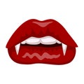 Female vampire lips with fangs icon, sensuality symbol