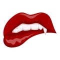 Female vampire red lips with sharp fangs Royalty Free Stock Photo