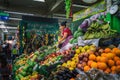 Woman selling a variety of fresh colorful fruits in the market of Guatemala Royalty Free Stock Photo