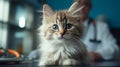 Female veterinarian conducting medical tests on a cute fluffy cat in a veterinary clinic