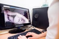 Female Veterinary Surgeon Examining X Ray of a dog. Royalty Free Stock Photo