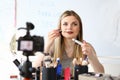 Female Video Blogger Streaming Beauty Tutorial