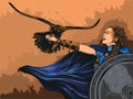 Female Viking with her eagle Vector Illustration.