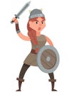 Female viking holding sword and shield