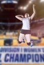 Female volleyball players jumping close-up on vollayball court. Royalty Free Stock Photo