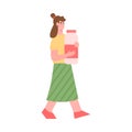 Female volunteer carry large bottle for food donation a vector illustration