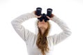 Female watching upward through binocular Royalty Free Stock Photo