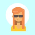 Female Wearing Sun Glasses Emotion Profile Icon, Woman Cartoon Portrait Happy Smiling Face Royalty Free Stock Photo