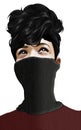A female wears a gaiter mask in this illustration on a white background. Gaiters are popular alternatives to surgical masks for pr