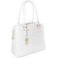 Female white leather bag with gold trinket isolated on white Royalty Free Stock Photo