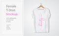 Female white t-shirt Mockup with calligraphic inscription Beauty in lines