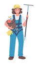 Female window cleaner semi flat color vector character Royalty Free Stock Photo