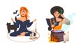 Female witch and fortune teller with witchcraft attributes vector illustration Royalty Free Stock Photo