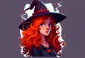 A female witch in a witch& x27;s hat, cartoon style. AI Generated