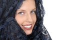 Female woman with black lace veil close up, spanish style fashion Royalty Free Stock Photo